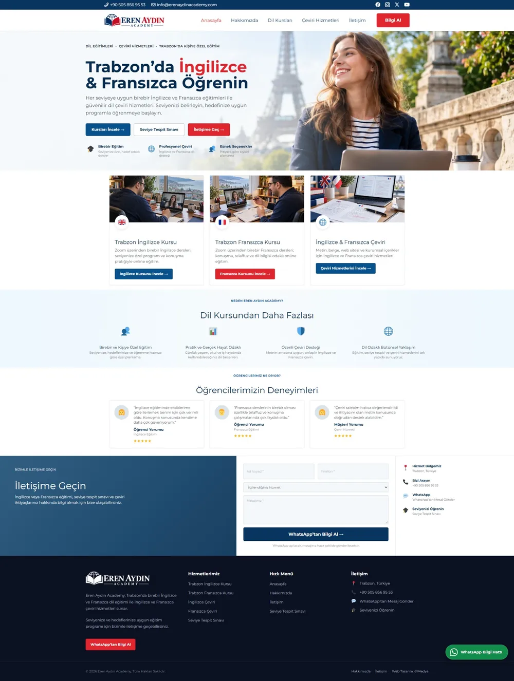 Eren Aydın Academy gerçek web sitesi görünümü