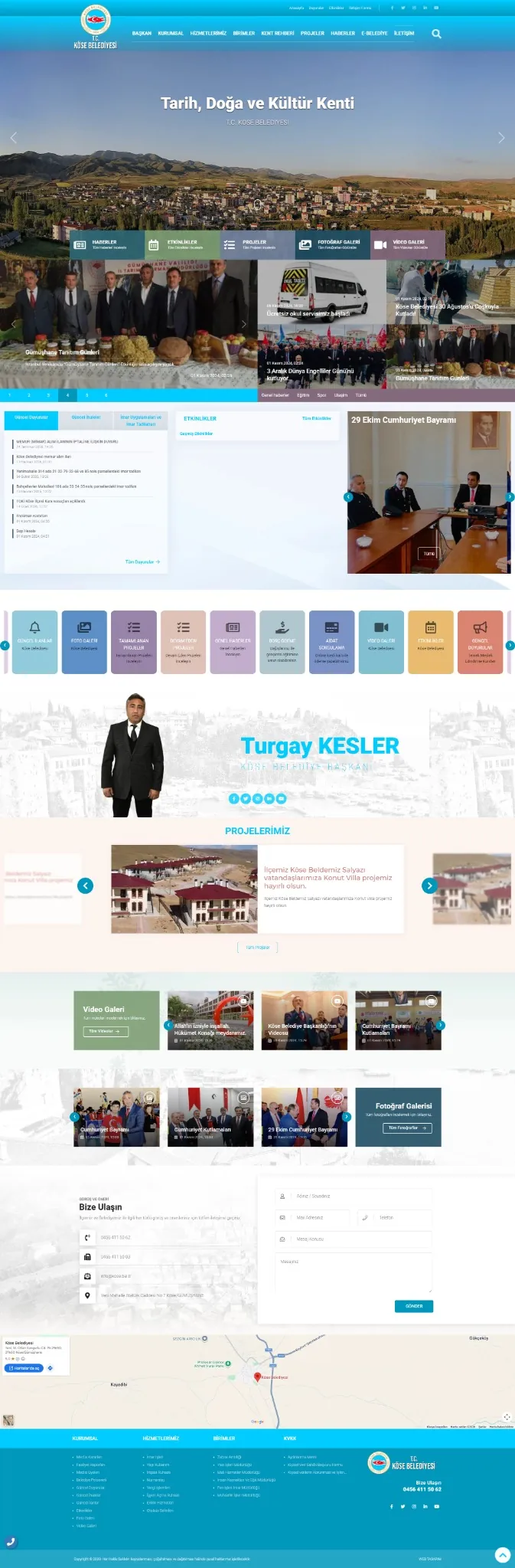 Köse Belediyesi gerçek web sitesi görünümü